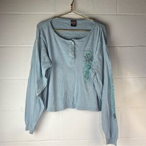 Harley-Davidson Blue Long Sleeve Henley Shirt, XL